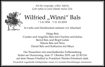 Traueranzeige von Wilfried Bals von Bad Vilbel/Karben
