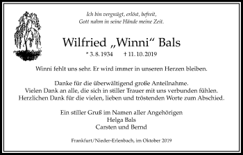 Traueranzeige von Wilfried Bals von Bad Vilbel/Karben
