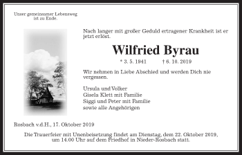 Traueranzeige von Wilfried Byrau von Wetterauer Zeitung