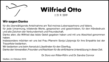 Traueranzeige von Wilfried Otto von Giessener Allgemeine, Alsfelder Allgemeine