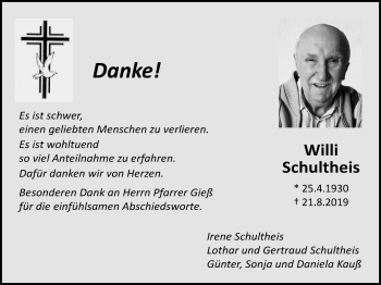 Traueranzeige von Willi Schultheis von Licher Wochenblatt