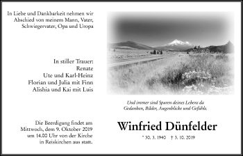 Traueranzeige von Winfried Dünfelder von Giessener Allgemeine, Alsfelder Allgemeine