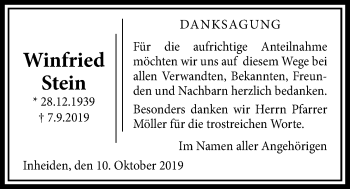 Traueranzeige von Winfried Stein von Licher Wochenblatt