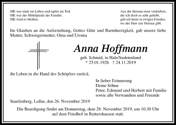 Traueranzeige von Anna Hoffmann von Giessener Allgemeine, Alsfelder Allgemeine