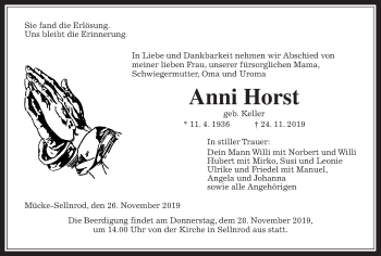 Traueranzeige von Anni Horst von Alsfelder Allgemeine