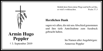 Traueranzeige von Armin Hugo Peppler von Licher Wochenblatt