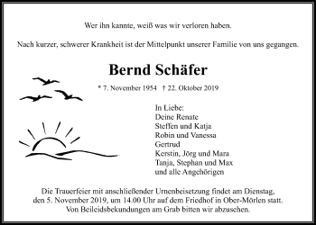 Traueranzeige von Bernd Schäfer von Wetterauer Zeitung