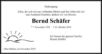 Traueranzeige von Bernd Schäfer von Wetterauer Zeitung