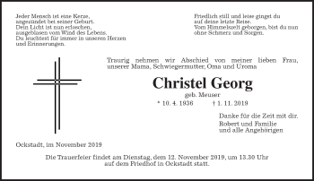 Traueranzeige von Christel Georg von Wetterauer Zeitung