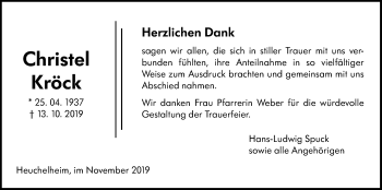 Traueranzeige von Christel Kröck von Giessener Allgemeine, Alsfelder Allgemeine
