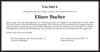 Traueranzeige von Elinor Bucher von Wetterauer Zeitung