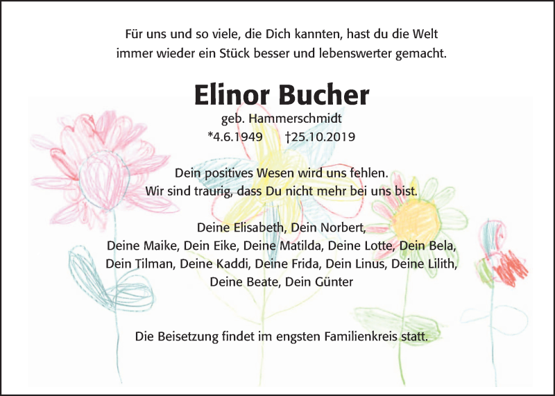  Traueranzeige für Elinor Bucher vom 01.11.2019 aus Wetterauer Zeitung