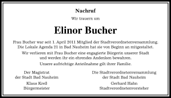 Traueranzeige von Elinor Bucher von Wetterauer Zeitung