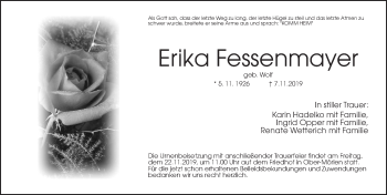 Traueranzeige von Erika Fessenmayer von Wetterauer Zeitung