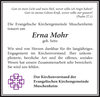 Traueranzeige von Erna Mohr von Licher Wochenblatt