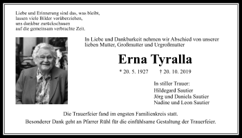 Traueranzeige von Erna Tyralla von Wetterauer Zeitung