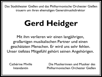 Traueranzeige von Gerd Heidger von Giessener Allgemeine, Alsfelder Allgemeine