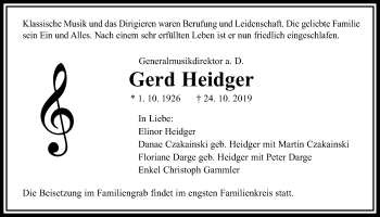 Traueranzeige von Gerd Heidger von Giessener Allgemeine, Alsfelder Allgemeine