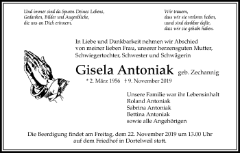 Traueranzeige von Gisela Antoniak von Bad Vilbel/Karben
