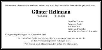 Traueranzeige von Günter Hellmann von Licher Wochenblatt
