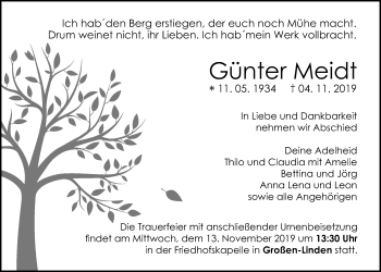 Traueranzeige von Günter Meidt von Giessener Allgemeine, Alsfelder Allgemeine
