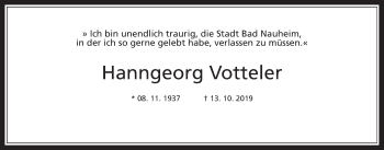 Traueranzeige von Hanngeorg Votteler von Wetterauer Zeitung