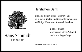 Traueranzeige von Hans Schmidt von Bad Vilbel/Karben