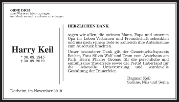 Traueranzeige von Harry Keil von Wetterauer Zeitung