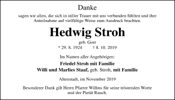 Traueranzeige von Hedwig Stroh von Wetterauer Zeitung