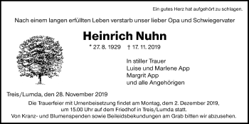 Traueranzeige von Heinrich Nuhn von Giessener Allgemeine, Alsfelder Allgemeine