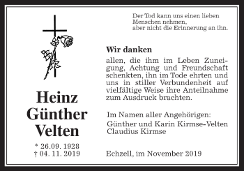 Traueranzeige von Heinz Günther Velten von Wetterauer Zeitung