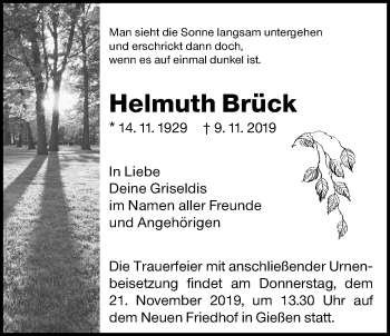 Traueranzeige von Helmuth Brück von Giessener Allgemeine, Alsfelder Allgemeine