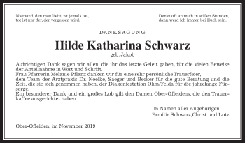 Traueranzeige von Hilde Katharina Schwarz von Alsfelder Allgemeine