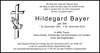 Traueranzeige von Hildegard Bayer von Wetterauer Zeitung