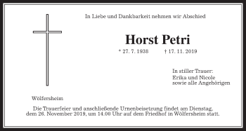 Traueranzeige von Horst Petri von Wetterauer Zeitung