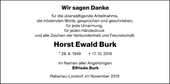 Traueranzeige von Horst Ewald Burk von Giessener Allgemeine, Alsfelder Allgemeine