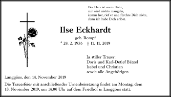 Traueranzeige von Ilse Eckhardt von Giessener Allgemeine, Alsfelder Allgemeine