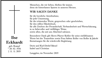 Traueranzeige von Ilse Eckhardt von Giessener Allgemeine, Alsfelder Allgemeine