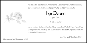 Traueranzeige von Inge Osmann von Mücker Stimme