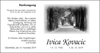 Traueranzeige von Ivica Kovacic von Wetterauer Zeitung