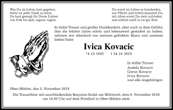 Traueranzeige von Ivica Kovacic von Wetterauer Zeitung