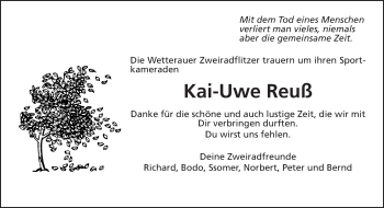 Traueranzeige von Kai-Uwe Reuß von Wetterauer Zeitung