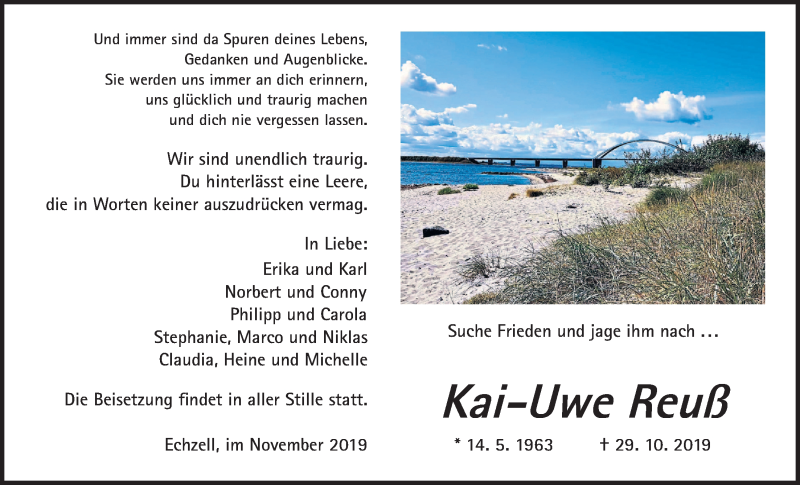  Traueranzeige für Kai-Uwe Reuß vom 05.11.2019 aus Wetterauer Zeitung