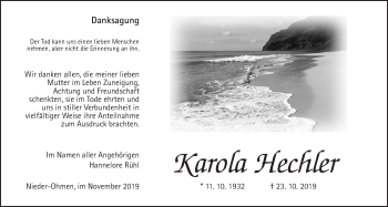 Traueranzeige von Karola Hechler von Alsfelder Allgemeine