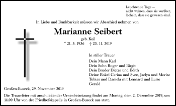 Traueranzeige von Marianne Seibert von Giessener Allgemeine, Alsfelder Allgemeine