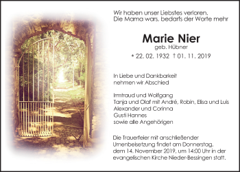 Traueranzeige von Marie Nier von Giessener Allgemeine, Alsfelder Allgemeine