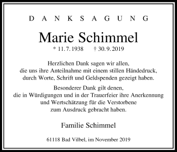 Traueranzeige von Marie Schimmel von Bad Vilbel/Karben