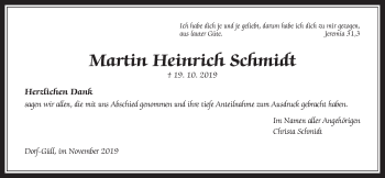 Traueranzeige von Martin Heinrich Schmidt von Pohlheimer Nachrichten