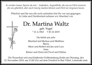 Traueranzeige von Martina Waltz von Bad Vilbel/Karben