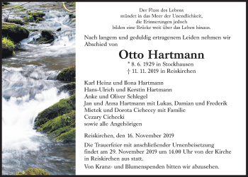 Traueranzeige von Otto Hartmann von Giessener Allgemeine, Alsfelder Allgemeine